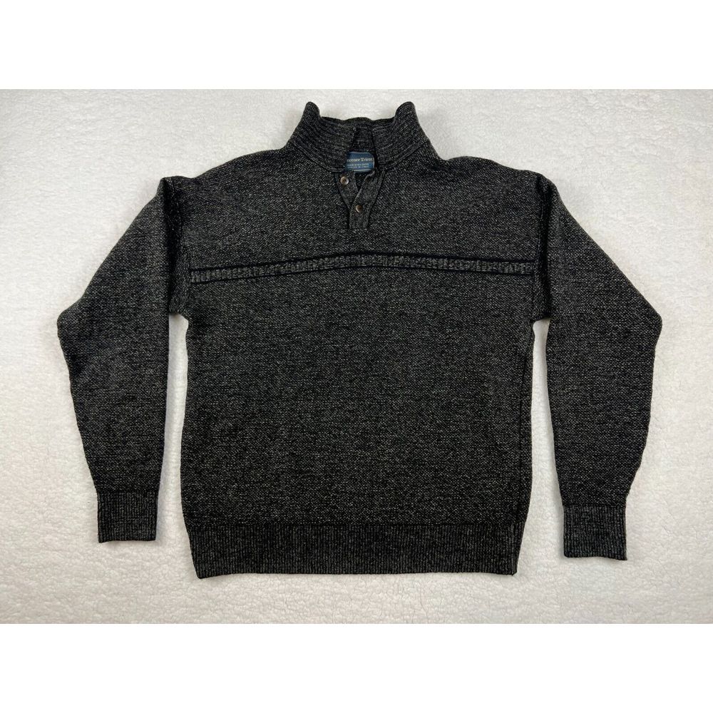 Vintage Florence Tricot Sweater Mens XL Gray Black Mock Neck Wool‎ Italy 1990s